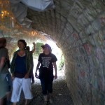 People enjoy the sound installation in the tunnel under the old railway line. 