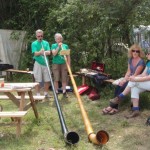 Alp Horn duet accompanying drinkers at the 50p tea cafe