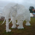 Nelly the elephant packed her trunk and off she went to Glasto! Incredible sculpture made from milk cartons
