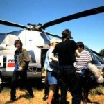 Supergrass arrive on the Channel 4 / NME helicopter