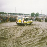 Meat wagon stuck in the mud in the main arena.