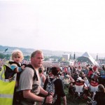Henry and his dad in the pyramid crowd. Henry's first glastonbury age 17months. loved it