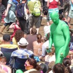 Green bloke in The Park crowd on sunny Saturday.
