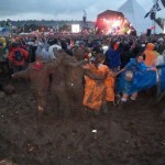 Clear view for The Who thanks to a group of mud wrestlers the crowds were trying to avoid.