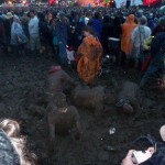 Clear view for The Who thanks to a group of mud wrestlers the crowds were trying to avoid.