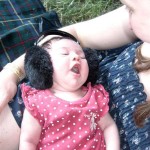 baby arabella, 6 days old - too young for big kidz headphones so we try out baby ear muffs!!!