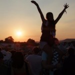 The perfect Glasto sunset, as we waited for a pair of Radioheads...