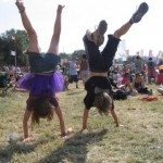 Handstands while waiting for the next band at the Pyramid.