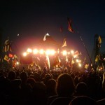 Late night crowd at Pyramid Stage; Neil or Bruce?