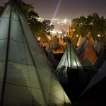 The tipi area at night - like another world.