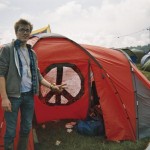 Me with our Glasto tent. Was a beautiful disgusting home for the 5 days we lived in it.