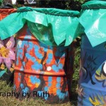 Colourful Glastonbury Trash Bins