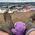 view of wellies and "the park" area with #glastobear