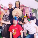 Our Glasto Gang getting dressed up in the campervan field ready to head in and party! 