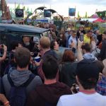 Michael driving through the festival