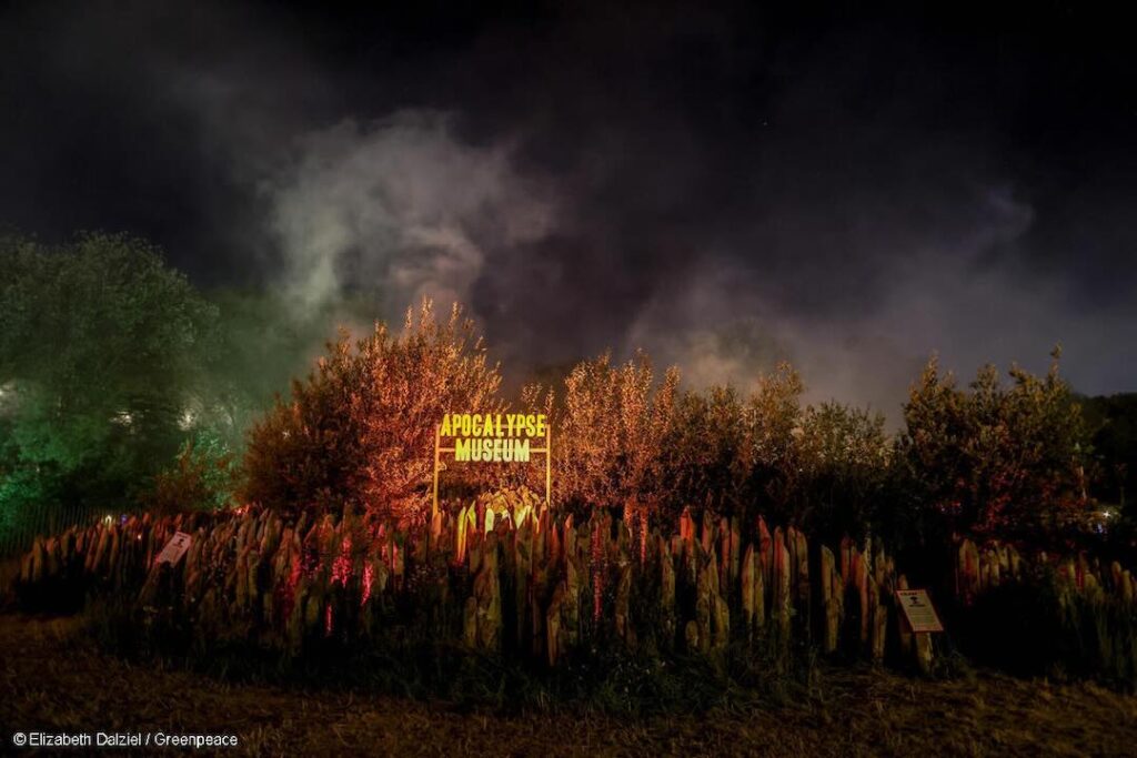 The Apocalypse Museum in the Greenpeace Field at Glastonbury 2025